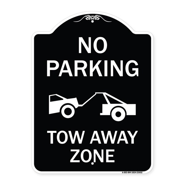 Signmission No Parking Tow Away Zone Tow Truck Heavy-Gauge Aluminum Architectural Sign, 24" x 18", BW-1824-23652 A-DES-BW-1824-23652 - main